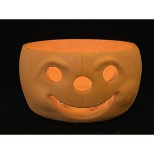 Vintage Terracotta Jack-o-lantern Luminary OOAK